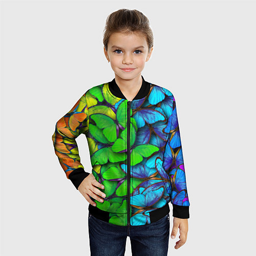 Детский бомбер Радужные бабочки / 3D-Черный – фото 4