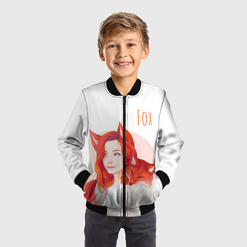 Детский бомбер Девушка-лиса / 3D-Черный – фото 3