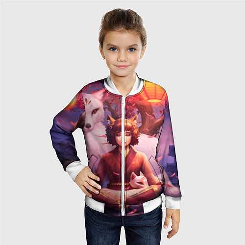 Детский бомбер Девушка-лиса / 3D-Белый – фото 4