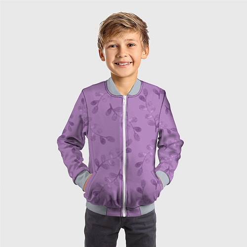 Детский бомбер Листья на фиолетовом фоне / 3D-Серый – фото 3