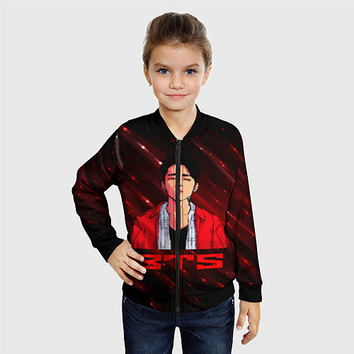 Детский бомбер BTS Red and black / 3D-Черный – фото 4