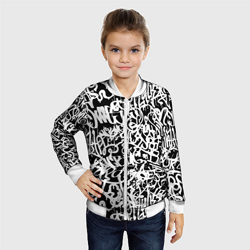 Детский бомбер Graffiti white on black / 3D-Белый – фото 4