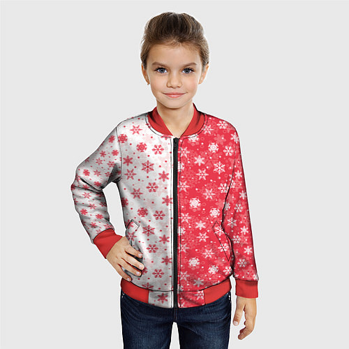 Детский бомбер Снежинки - новогодние узоры / 3D-Красный – фото 4