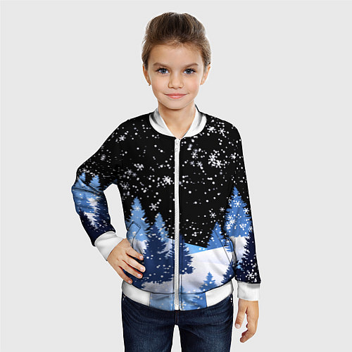 Детский бомбер Снежная ночь в зимнем лесу / 3D-Белый – фото 4
