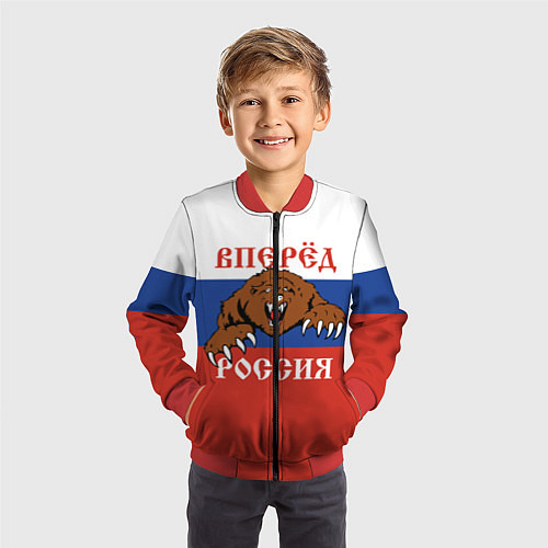 Детский бомбер Вперёд Россия! медведь / 3D-Красный – фото 3