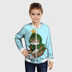 Бомбер детский Кот-ёлочка, цвет: 3D-белый — фото 2