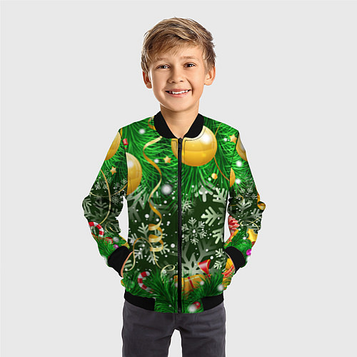 Детский бомбер Новогоднее Настроение Елка / 3D-Черный – фото 3