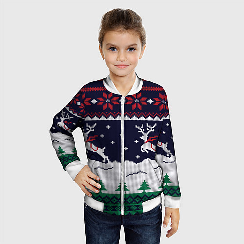 Детский бомбер СВИТЕР С ОЛЕНЯМИ DEER SWEATER / 3D-Белый – фото 4