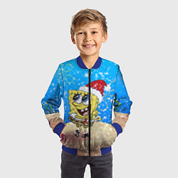 Бомбер детский НОВОГОДНИЙ ГУБКА БОБ КВАДРАТНЫЕ ШТАНЫ, цвет: 3D-синий — фото 2