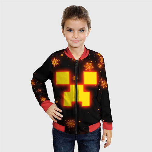 Детский бомбер НОВОГОДНИЙ ОГНЕННЫЙ КРИПЕР CREEPER FIRE / 3D-Красный – фото 4