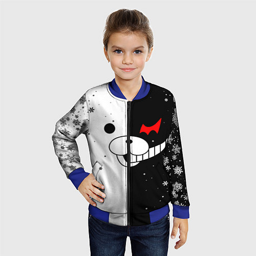 Детский бомбер НОВОГОДНИЙ МОНОКУМА ЧЁРНО БЕЛЫЙ НОВЫЙ ГОД 2022 / 3D-Синий – фото 4