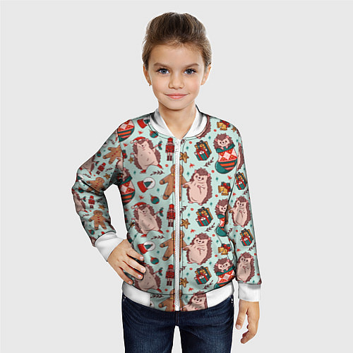 Детский бомбер Новогодний ёжик и щелкунчик / 3D-Белый – фото 4