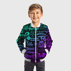 Бомбер детский ЛОГОТИПЫ РОК ГРУПП НЕОН ROCK NEON, цвет: 3D-белый — фото 2