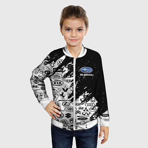 Детский бомбер Subaru - Паттерн логотипов авто / 3D-Белый – фото 4