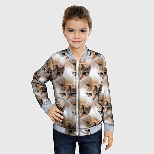 Детский бомбер Маленький котенок паттерн / 3D-Серый – фото 4
