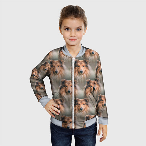 Детский бомбер Колли Собака паттерн / 3D-Серый – фото 4