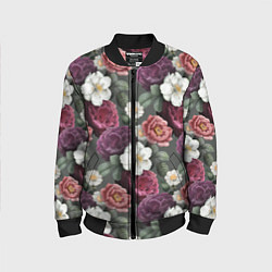 Бомбер детский Bouquet of flowers pattern, цвет: 3D-черный