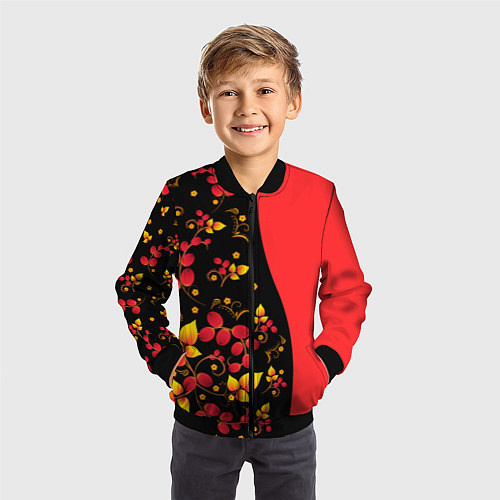 Детский бомбер Хохлома Русская роспись / 3D-Черный – фото 3