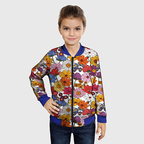 Детский бомбер Полевые Цветы на белом фоне / 3D-Синий – фото 4
