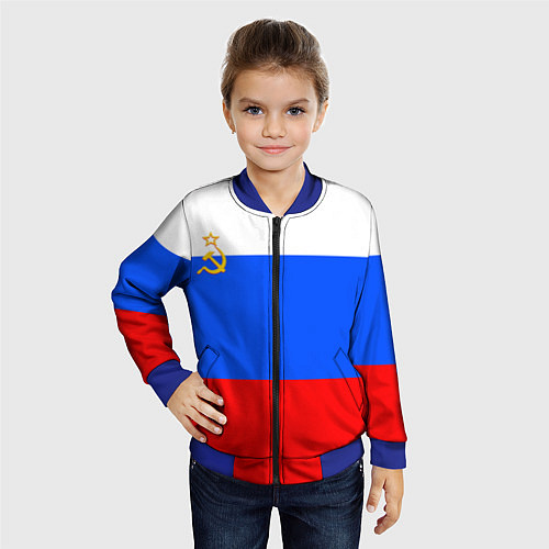 Детский бомбер Флаг России с серпом и молотом / 3D-Синий – фото 4