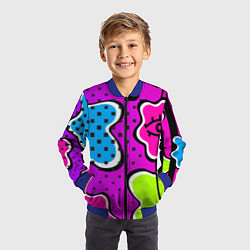 Бомбер детский Яркий абстрактный узор в стиле 90х, неоновые цвета, цвет: 3D-синий — фото 2