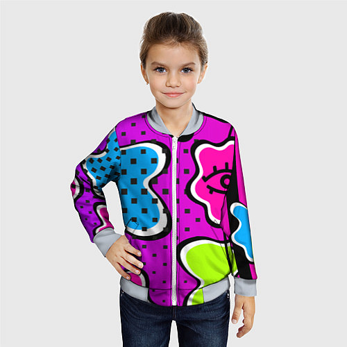 Детский бомбер Яркий абстрактный узор в стиле 90х, неоновые цвета / 3D-Серый – фото 4