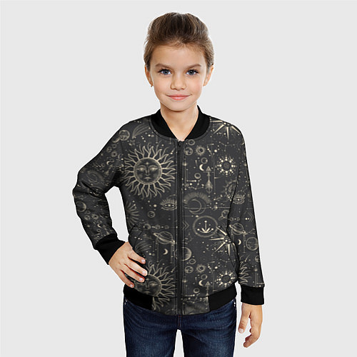 Детский бомбер Небесные тела, созвездия, солнце, космос, мистика / 3D-Черный – фото 4