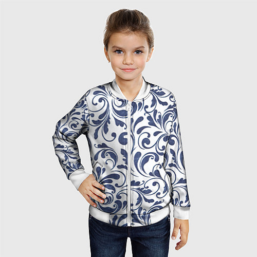 Детский бомбер Гжелевый рисунок / 3D-Белый – фото 4