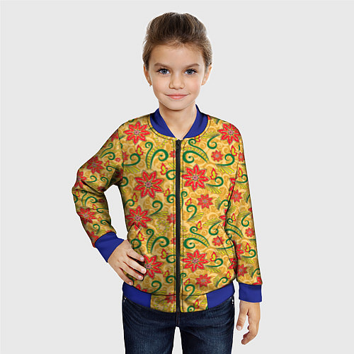 Детский бомбер Оранжевая хохлома / 3D-Синий – фото 4