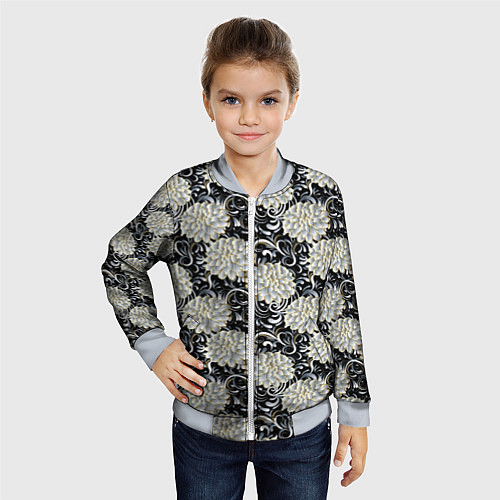 Детский бомбер Белые бутоны цветов / 3D-Серый – фото 4