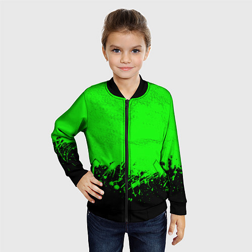 Детский бомбер САЛАТОВЫЕ НЕОНОВЫЕ БРЫЗГИ КРАСКИ / 3D-Черный – фото 4