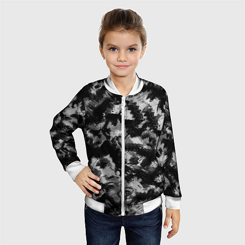Детский бомбер Черно-белый абстрактный камуфляж / 3D-Белый – фото 4