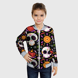 Бомбер детский Веселые черепа в цветах, цвет: 3D-серый — фото 2