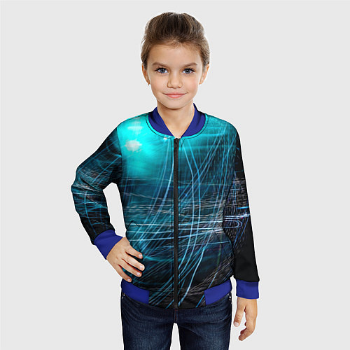 Детский бомбер Неоновые волны и линии - Голубой / 3D-Синий – фото 4