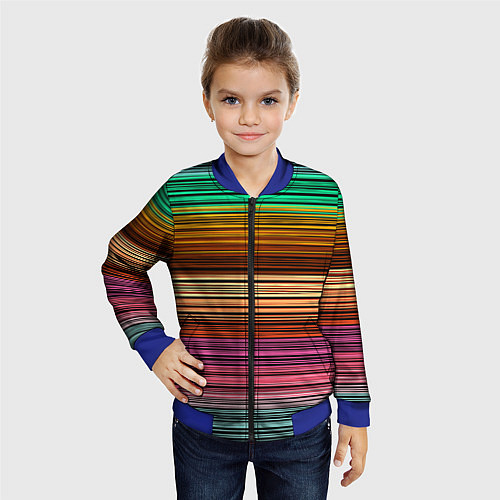 Детский бомбер Multicolored thin stripes Разноцветные полосы / 3D-Синий – фото 4
