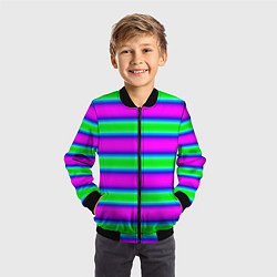 Бомбер детский Зеленый и фиолетовые яркие неоновые полосы striped, цвет: 3D-черный — фото 2