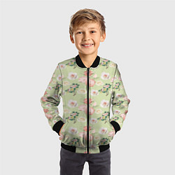 Бомбер детский Розы на фоне салатного цвета roses, цвет: 3D-черный — фото 2