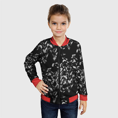 Детский бомбер Абстрактный узор в темных серых тонах / 3D-Красный – фото 4