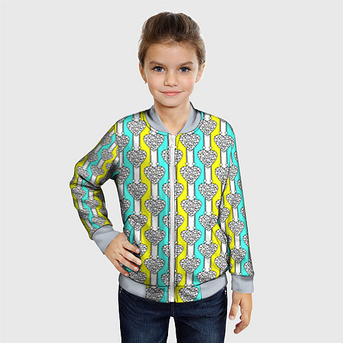 Детский бомбер Striped multicolored pattern with hearts / 3D-Серый – фото 4