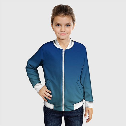 Детский бомбер Текстурированный сине-бирюзовый градиент / 3D-Белый – фото 4