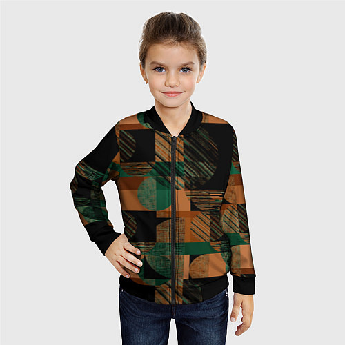 Детский бомбер Текстурированный абстрактный, геометрический принт / 3D-Черный – фото 4