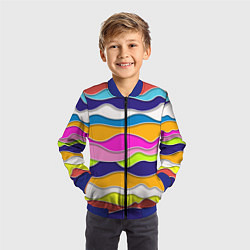 Бомбер детский Разноцветные волны Летний паттерн, цвет: 3D-синий — фото 2