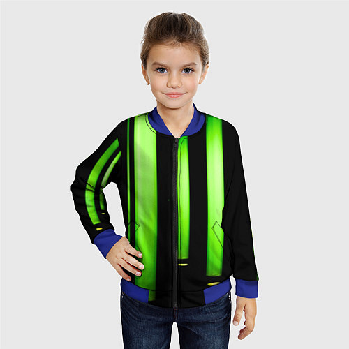 Детский бомбер Абстрактные неоновые колбы с кислотой - Зелёный / 3D-Синий – фото 4