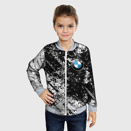 Детский бомбер BMW : Испачканная ЧБ / 3D-Серый – фото 4
