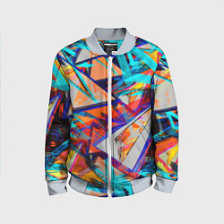 Бомбер детский Яркий неоновый абстрактный узор, цвет: 3D-серый