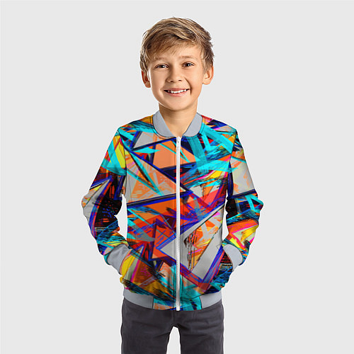 Детский бомбер Яркий неоновый абстрактный узор / 3D-Серый – фото 3