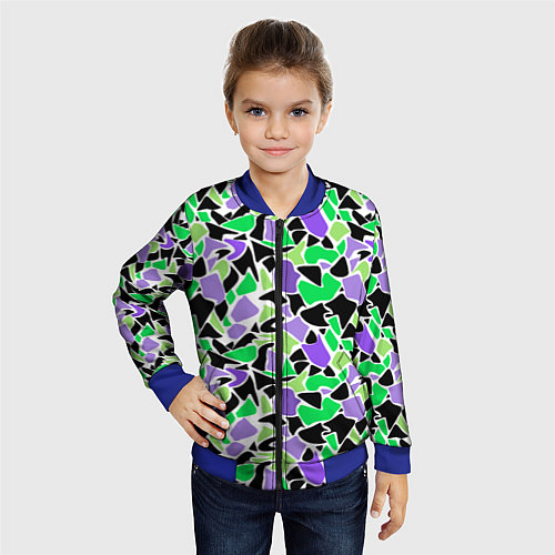 Детский бомбер Зелено-фиолетовый абстрактный узор / 3D-Синий – фото 4