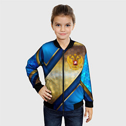 Бомбер детский Золотой герб России на синем объемном фоне, цвет: 3D-черный — фото 2