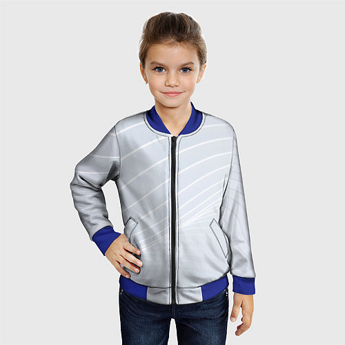 Детский бомбер Серый фон и белые линии / 3D-Синий – фото 4