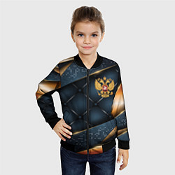 Бомбер детский Золотой герб России на объемном фоне, цвет: 3D-черный — фото 2